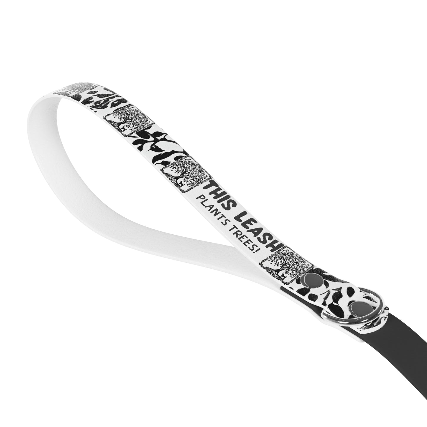 Dog Leash, Black and White Floral Pattern, Recyclable TPU Handle, Ecofriendly