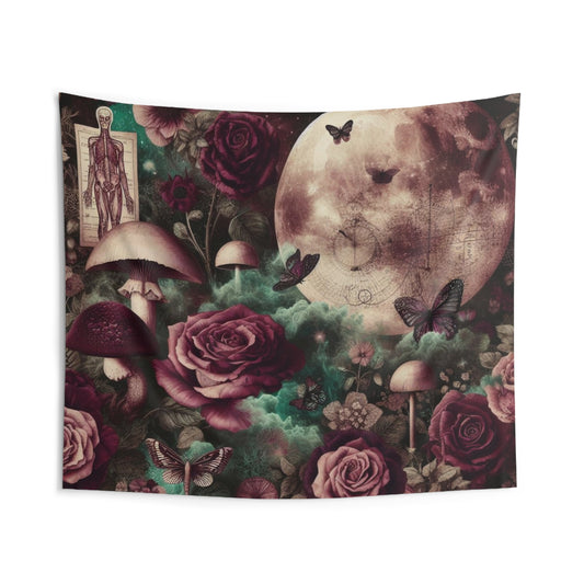 Tapestry, Large Celestial Tapestry with Whimsical Aesthetic, Floral Boho Tapestry for Dark Cottagecore Decor