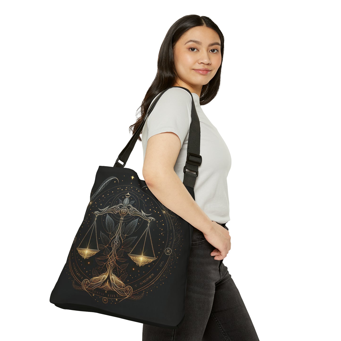 Libra Tote Bag, Adjustable Tote Bag for Libra, AOP Horoscope Tote