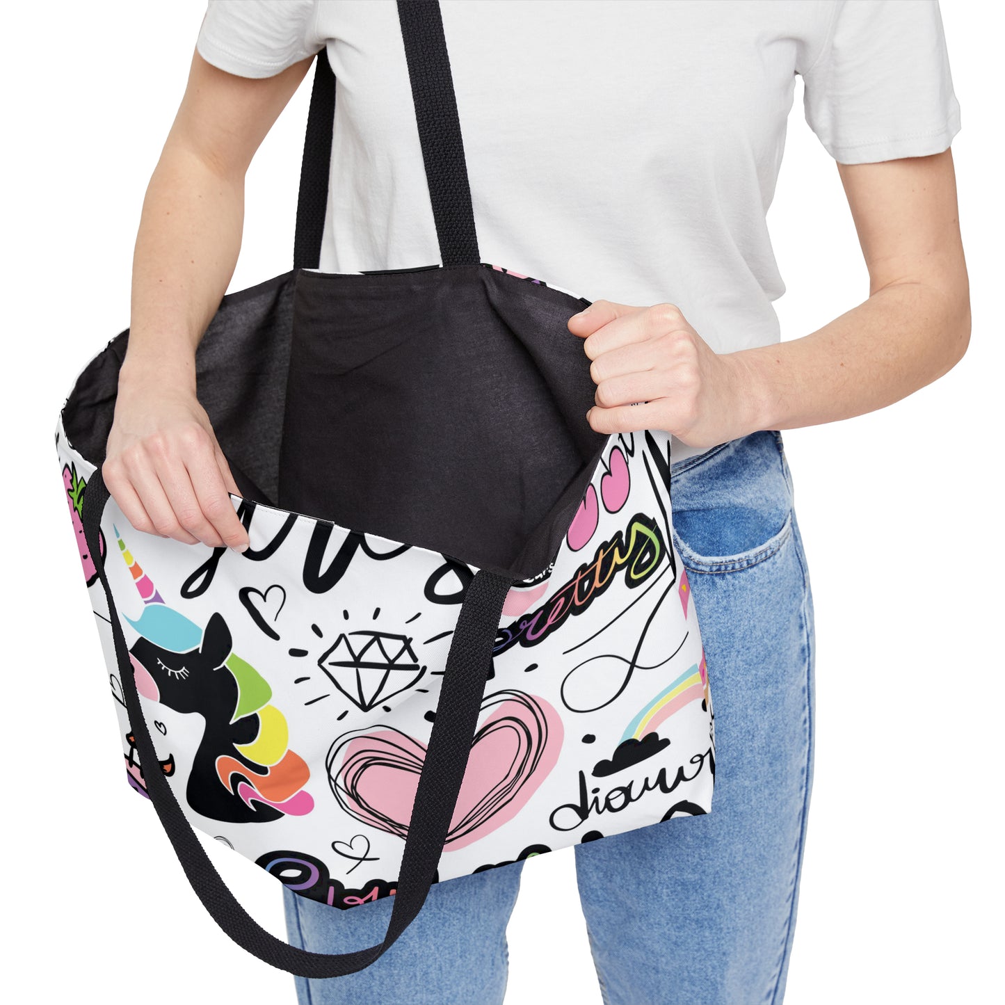 AOP Weekender Tote Bag, Cute Unicorn Pattern, Vibrant Sublimation, Fabulous Travel Tote