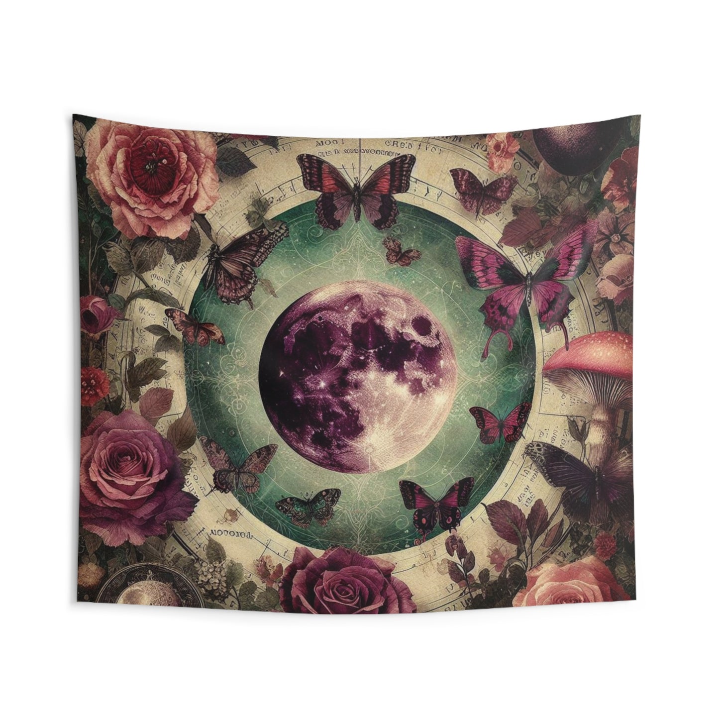Tapestry, Large Celestial Tapestry with Whimsigoth Aesthetic, Floral Boho Tapestry for Dark Cottagecore Decor