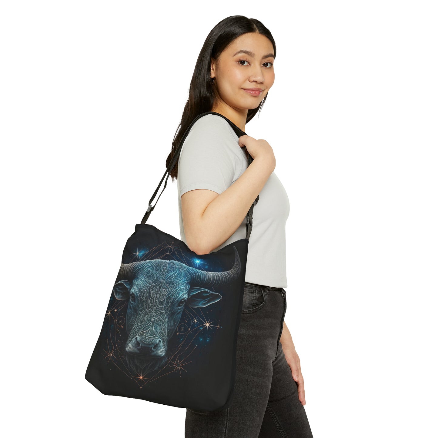 Taurus Tote Bag, Adjustable Tote Bag for Taurus, AOP Horoscope Tote