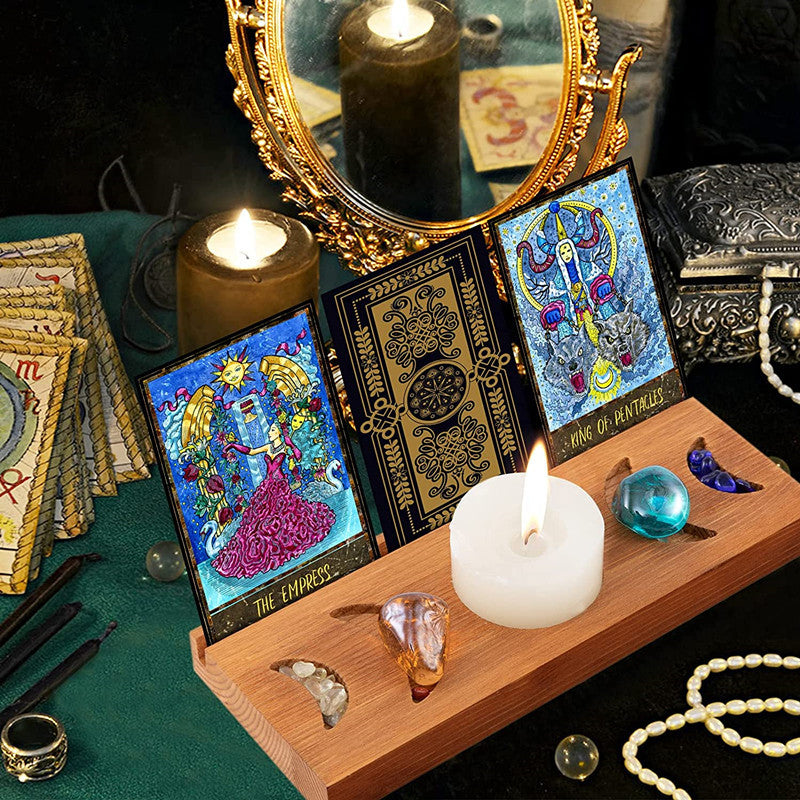 Wooden Divination Board, Mystical Candle Holder, Moon Phase Candle Holder, Tarot Display