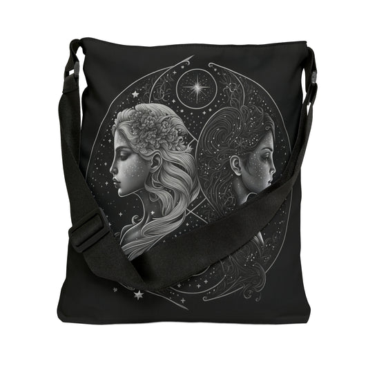 Gemini Tote Bag, Adjustable Tote Bag for Gemini, AOP Horoscope Tote