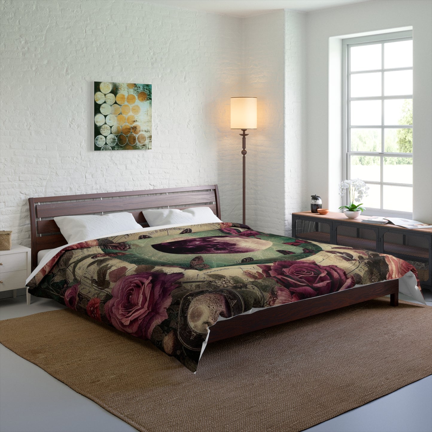 Comforter Blanket Bundle for Dark Cottagecore Décor, Floral Comforter Set