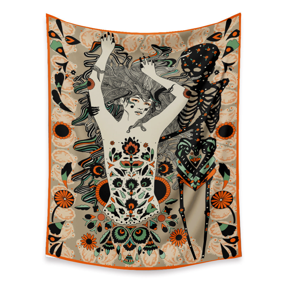 Boho Tapestry, Celestial Home Decoration, Flower Girl Wall Hanging, Skull Tapestry, Boho Décor