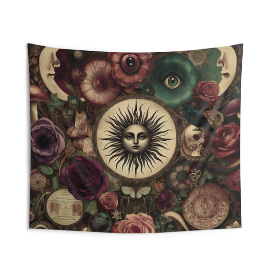 Tapestry, Large Celestial Boho Tapestry with Dark Cottagecore Aesthetic, Boho Tapestry Wall Hanging with Celestial Theme