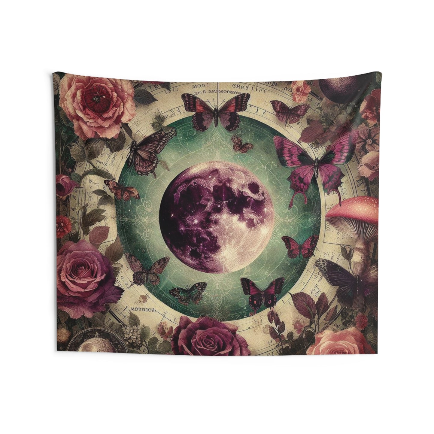 Tapestry, Large Celestial Tapestry with Whimsigoth Aesthetic, Floral Boho Tapestry for Dark Cottagecore Decor