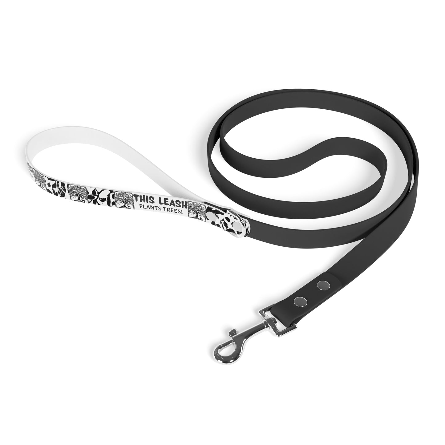 Dog Leash, Black and White Floral Pattern, Recyclable TPU Handle, Ecofriendly