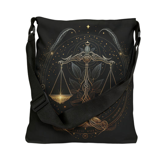 Libra Tote Bag, Adjustable Tote Bag for Libra, AOP Horoscope Tote