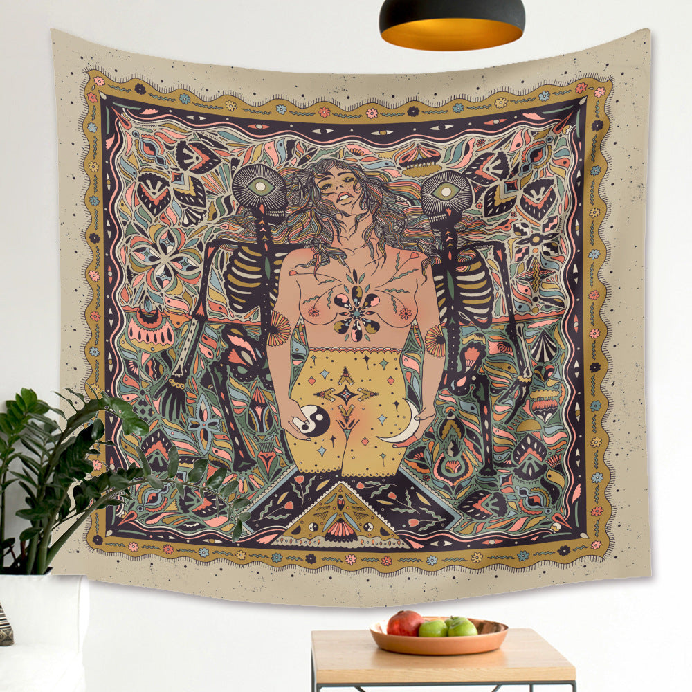 Boho Tapestry, Celestial Home Decoration, Flower Girl Wall Hanging, Skull Tapestry, Boho Décor