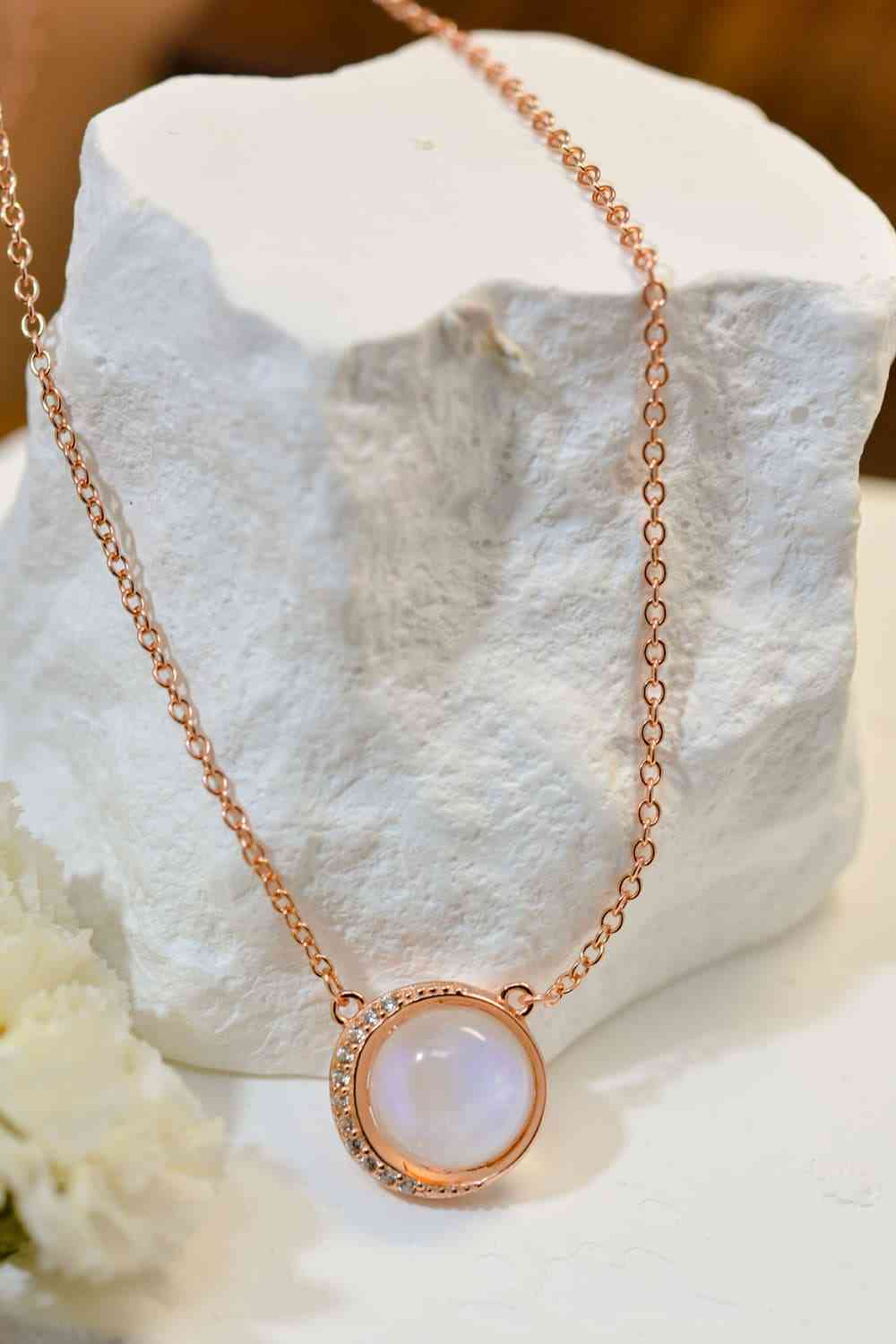 Moonstone Pendant Necklace - 18K Rose Gold-Plated Silver, Crafted for High Quality and Natural Beauty