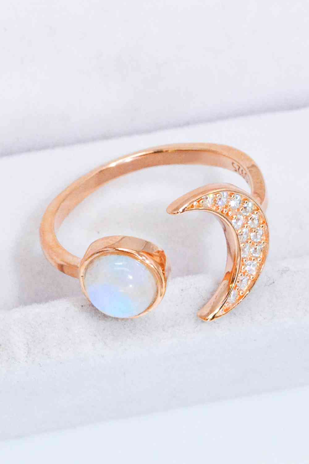 Ethereal Ring Adorned with Natural Moonstone and Zircon, Sun and Moon in Perfect Harmony