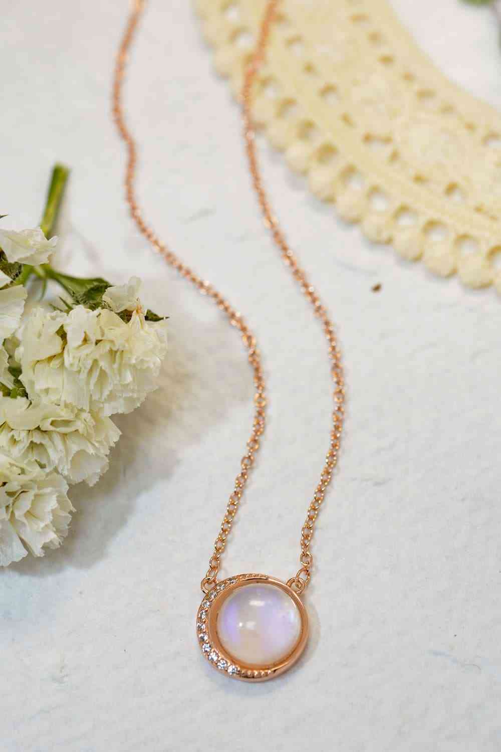 Moonstone Pendant Necklace - 18K Rose Gold-Plated Silver, Crafted for High Quality and Natural Beauty