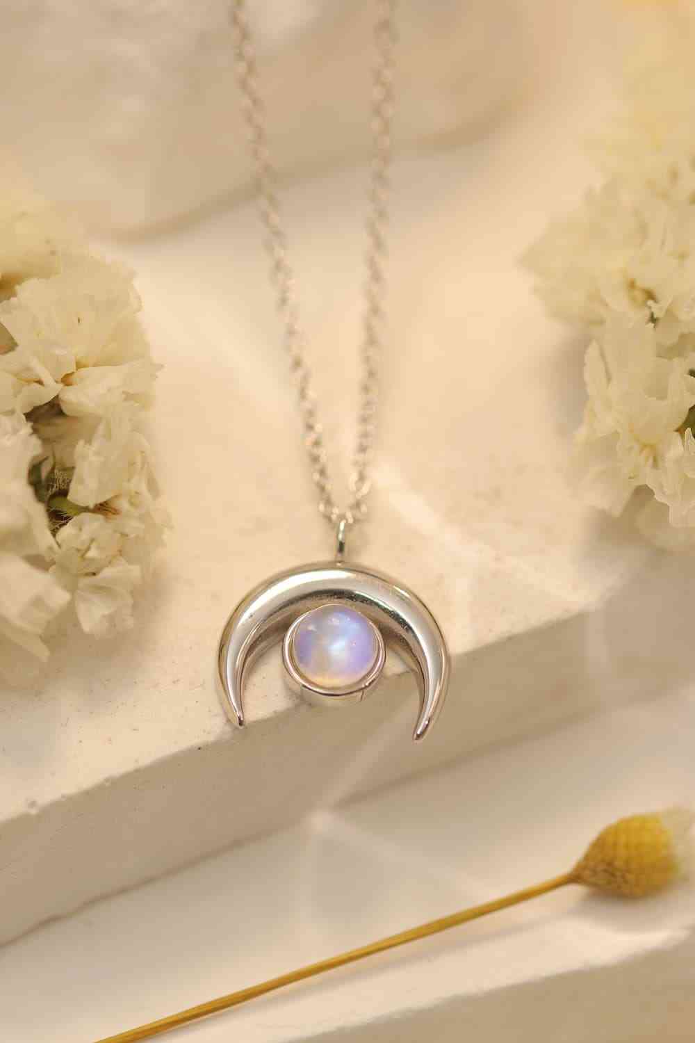 Moonstone Moon Pendant Necklace in 925 Sterling Silver - High Quality and Natural Accessory